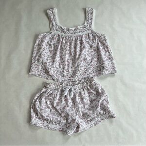 Rachel Ashwell Pink & White Floral 2 Piece Cotton Pajamas Women’s Size Large